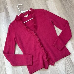 Garnet Hill Cardigan cashmere ruffle knit womens Pink xsmall contemporary office